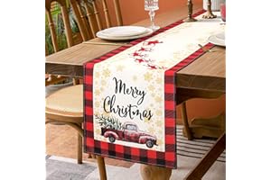 ETOLISHOP Runner Tavola Moderno Runner da Tavolo Rosso Reticolo Runner da Tavola Lavabile Poliestere Runner per il Tavolo Giallo Fiocco di Neve Rosso Camion Runner Tavolo per Cucina Inverno Decorare 33x183cm