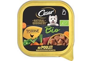 Cesar Barquettes Natural Goodness Bio Terrine – Nourriture Humide pour Chien – au Poulet Garni de Petits Pois et de Carottes – Lot de 16 barquettes x 100 g