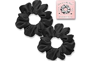 ‎GOLDEN STAR BEAUTY Seide Haargummi - Seiden Haargummis aus 100% Maulbeerseide, Silk Scrunchie, Silk Hair Ties aus Mulberry Silk, Haarband aus Seide zum Schlafen, Scrunchies für Haare ohne Haarbruch, 2er-Pack (Schwarz)