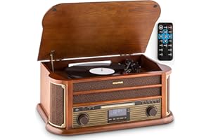 Auna Platine Vinyle Bluetooth, CD & USB avec Haut Parleur, Tourne-disques Audio 33 Tours, Chaine HiFi avec Platine , Lecteur Vintage, Meuble