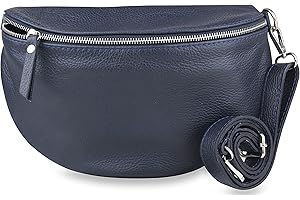 Frentree® Damen Echtleder Bauchtasche, Made in Italy, Umhängetasche Crossbody Tasche Schultertasche mit silbernem Reißverschluss, Größe MAXI