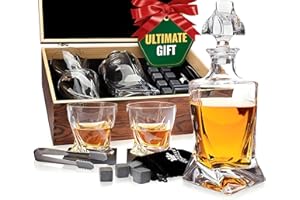 Whisky Geschenkset – Whiskey Gläser, Karaffe, Steine, Eiszange, Untersetzer, Holzkiste, Samtbeutel, Geschichts- und Rezeptkarten – Zubehör Set, Geschenk für Männer, Ehemann von Royal Reserve