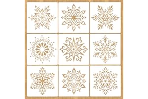VETPW 9 Piezas Mandala Stencil Plantillas Pintura, Reutilizable Copo de Nieve Diseño Artesanía Template Kit, DIY Dibujo Plantillas para Pintar Madera Pared Bullet Diary Journal Decoración, 20x20CM
