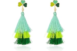 MADAOGO Shamrock Layered Tassel Earrings, Irish Green Clover Earrings for Women, St Patrick's Day Accessories, Bohemian Green Tassel Earrings
