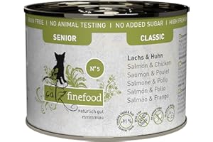 catz finefood Senior N°05 mokra karma dla kotów z łososia i kurczaka, mokra karma premium dla Twojego starszego kota, bez zbóż, bez cukru, wysoka zawartość mięsa, witaminy i minerały (puszka 6 x 200