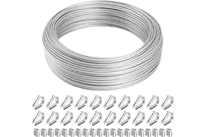 Bubuny Cavo Acciaio 2mm 50m, Cavo in Acciaio Inox Rivestito Stendere in PVC, con ditali Maniche Cavo Acciaio Inossidabile per Tende da Esternom, Lamp, Filo Stendibiancheria, Tende, Giardino