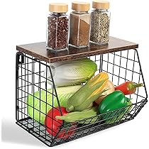 Portafrutta A 2 Livelli Con Coperchio - Cesto In Legno E Metallo, Impilabile O Da Parete, Per Cucina