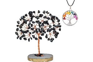 ABHISUBYA Schwarze Turmalinkristalle – Kristalle und Steine ​​– Kristallbaum des Lebens – Wohnzimmer-Heimdekoration – schwarzes Dekor – Chakra-Baum – spirituelle Geschenke für die Frau- Bürodekoration