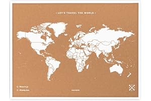 Miss Wood My World L Mappamondo in Sughero con Cornice in Legno, 48 x 63 x 1,5 cm, Colore: Bianco