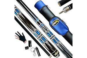 Tai ba cues Billard-Queuestab + Hartschalenkoffer, 13 mm Spitze, 147,3 cm, Hartholz, kanadischer Ahorn, professioneller Billard-Queue-Stick 18,19,20,21,22 g (wählbar), Blau, Schwarz, Rot, Grau, Grün