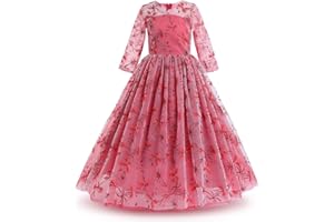 IBTOM CASTLE Fleur Filles Robe de Princesse Maxi 3/4 Manches Broderie Tulle Robes de Mariage Demoiselle d'honneur Première Communion Anniversaire Fête Noël Carnaval de Bal Robe de Soirée