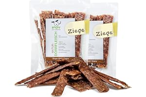 ROQSY Naturalne suszone mięso w 100% kozie suszone mięso dla psów 200 g/2 x 100 g, artykuł do żucia również dla szczeniaków, bez zbóż, Jerky, przekąski dla psów, paski do żucia, smakołyki, mięso