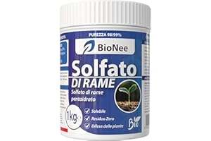 BIONEE Solfato di Rame | Concime Inorganico Puro 98/99% | Rame Solubile 25% | Uso Agricolo e Biologico | Residuo Zero | Rame Pentaidrato per Orto e Giardino 1 kg