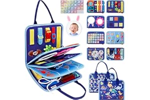 JHkim Busy Board Montessori Toys for Boys Girls, Sensory Educational Busy Book Learning Activities for Toddlers, Kids Gifts Travel Toys for Airplane Car