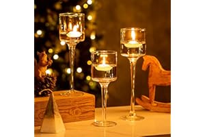 Inweder Portacandele Vetro Porta Candele - Set di 3 Portacandele Adatti a Colonna e Candele Galleggianti Portalumini Portacandele in Vetro per Centrotavola Natalizia Decorazioni Ricevimenti di Nozze