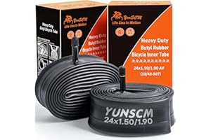 YunSCM 2-Pack 24" Heavy Duty Bike Tubes 24x1.50/1.75/1.90 ETRTO 38/48-507 AV33mm Valve 24" Bicycle Tube Compatible with 24x1.50 24x1.60 24x1.65 24x1.70 24x1.75 24x1.85 24x1.90 Bike Tire Tubes