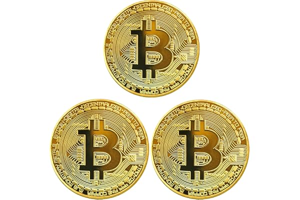 ZONSUSE 3 pièces Bitcoin Coin Collectible Gift Bitcoin Art Collection Physique, Gold Plated, Objet de Collection avec Housse de Protection, Capsule de Monnaie