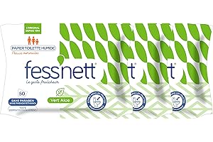 FESS NETT Fess’nett Papier Toilette Humide Pocket Vert Aloe x50 - Formule Testée Dermatologiquement 0% Parabène 0% Phenoxyethanol - Pour Peaux Normales - Lot de 3