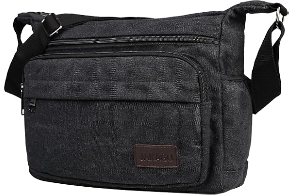 JAKAGO Vattenavvisande axelväska i canvas 33 cm, för AW & KR | Robust kanvas, kompakt men ändå rymlig, unisex axelväska för pendling och korta resor