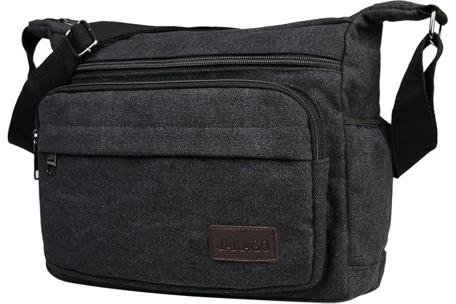JAKAGO Messenger Shoulder Bag 13 Inch,Multi Pockets Canvas Crossbody Bag for Men,Casual Lightweight Satchel Bag for Outdoor Fishing Camping Hiking Travel Working Daily Use