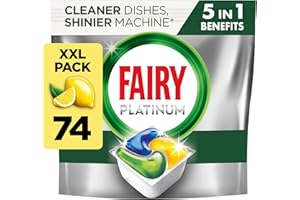 Fairy Platinum All-In-1 Dishwasher Tablets Bulk, 74 Tablets, Lemon, With Greasy Filter & Rinse Aid Action