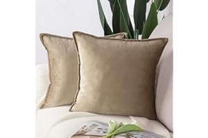 Madizz Pack of 2 Super Soft Velvet Decorative Cushion Covers with Fringe Luxury Style Cushion Case Pillow Shell for Sofa Bedroom Square Light Brown 16x16 inch, 40x40 cm