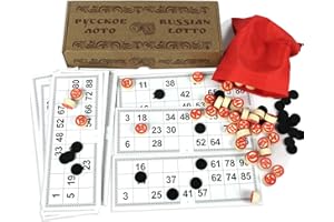 AEVVV Russian Loto Family Game - Bingo Game for Adults - Tombola Games - Russian Lotto Game with Wooden Barrels, Bingo Cards and Chips - Board Games