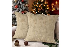 Lanpn Zestaw 2 Świąteczna poszewka na poduszkę 45x45cm, aksamitne dekoracyjna poszewka na poduszkę do biura domu salonu sypialni kanapy łóżka sofy dekoracji świątecznych (GwiazdaChoinka, Beżowy)