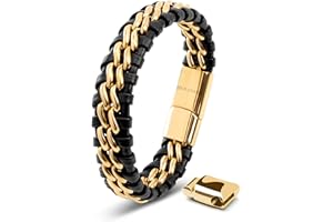 SERASAR | Pulsera de Cuero Premium [Steel] para Hombre en Negro | Cerradura Magnética de Acero Inoxidable en Negro, Plata y Oro | Joyero Exclusivo | Gran Idea de Regalo