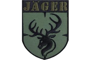 EXPRESS-STICKEREI Toppa cacciatore da cucire, con stemma del cervo, idea regalo Förster Waidmann, distintivo testa di cervo con corna, applicazione per tutti i tessuti, 70 x 90 mm