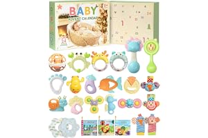 Baby-adventskalender 2026, 24 babyleksaker för första jul | BPA-fri och babysäker: 24 CPC-certifierade Montessori-leksaker till den första julen, lätt att rengöra