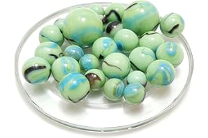 MesBilles & MaRécréation Ma Collection de Billes Vertes 28 Billes en Verre : Billes, calots, Mini Billes et boulard