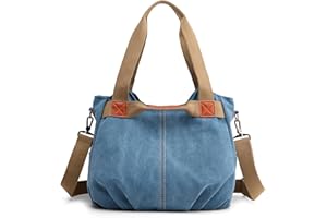 DIRRONA Casual Bolso de Mujer Moda Lienzo Bolsos Bandolera Viajes Bolso Bandolera Mujer Bolsa de Lona Trabajo Compras Bolsos Cruzados Multibolsillos Uso Diario Azul A