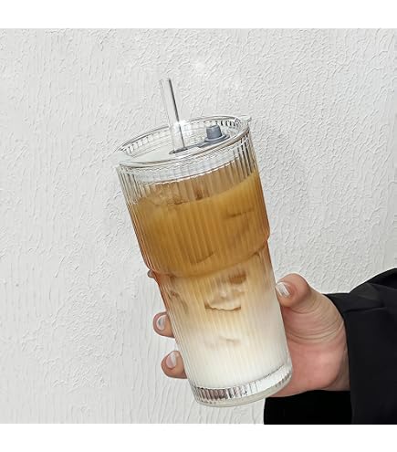2 Glasbecher Mit Deckel & Strohhalmen, 600 Ml – Perfekt Für Bubble Tea, Smoothies & Eiskaffee