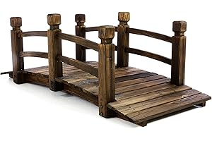 NEXOS TRADING Nexos Holzbrücke mit Geländer Teichbrücke Dunkelbraun Größe 150x67x55 cm Dekobrücke Holzsteg Gartenbrücke witterungsbeständig Gartendekoration Teichübergang