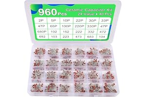 AOICRIE 960PCS Ceramic Capacitor Assortment Kit, 24 Types Capacitors Range 2pf to 0.1uf with Storage Box for Hobby Electronics, Audio-Video and Car Repair