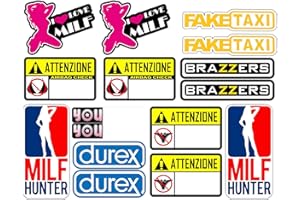 HANDMADE Adesivi Moto Divertenti Stickers decal fun tube porn youporn faketaxi fun - 16 Pezzi Kit - Motocross Bici Mtb Computer Motorino VINILE LUCIDO Marche Famose Pack (Italiano)