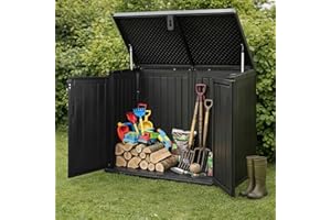 Olsen & Smith 775L Waterproof Garden Shed - Lockable Outdoor Storage Box with Lid & Twin Doors, Wheelie Bin Storage for 2x 18