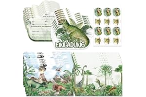 BGTLJKD 12 x Dino Einladungskarten zum Kindergeburtstag Dinosaurier Einladungen für Kinder zum Geburtstag Party für Junge Mädchen, Dinosaurier Mottoparty Dino Einladungskarten