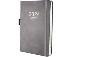 EARNING POWER 2024 Diary,Diary 2024 A5 Day Per Page from Jan 2024 to Dec 2024, Productivity A5 Daily Planner with Monthly Tabs, Pen Loop and Inner Pocket, 21×14.5cm(Grey)