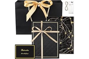 taonganui Geschenkbox mit Deckel,Geschenktüten aus Papier, Geschenk box mit Schleife und Grußkarte, 25×18×8,8cm Geschenkkarton Faltbare schwarzGeschenkschachtel für Geburtstag,Jahrestag,Hochzeit