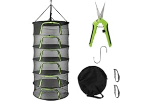 icyant Stendibiancheria per erbe, Stendino per erbe aromatiche sospeso a 6 Strati per erbe, fiori, lampadine, pesce, grande essiccatore per erbe rotondo pieghevole appeso rete di essiccazione