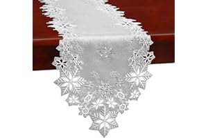 Simhomsen Embroidered Snowflakes Table Runners for Christmas Holiday and Winter (Silver, 14×69 inches)