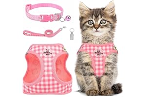 GRANTOP Cat Harness and Lead Set, Cat Harness for Walking Escape Proof, Adjustable Cat Lead and Harness Set, Adjustable Reflective Kitten Harness for Small Medium Pets (Watermelon red, M)
