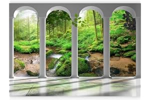 murando - Carta da Parati Adesiva Foresta Bosco 343x256 cm Fotomurali Adesivi Murali Rivestimento Parete Moderna per Pareti Adesiva Muro Decorativo Fotomurale Natura Albero verde Architettura Colonna