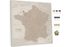 CANVASCALE Carte de France sur toile avec tableau d'affichage en liège pour épingler les destinations - Tableaux de toile de carte de France de haute qualité de différentes tailles (60x60 cm, model 3)