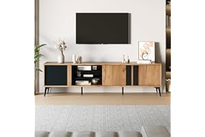 BTM 180cm TV Stand, TV Cabinet for up to 80 Inch TV, TV Table with 3 Cabinets and 3 Open Shelves, 40x180x50cm, Brown and Black