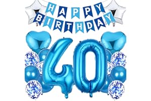 Feelairy Geburtstagsdeko 40 Jahre Mann, Luftballon 40. Geburtstag Deko Männer, Happy Birthday Deko Folienballon 40 Jahre Geburtstag Männer, Blau Ballon 40. Geburtstag Mann Party Dekoration Set