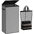 SOLEDI Laundry Basket with Lid Washing Baskets for Laundry, 100L Large Clothes Hamper Laundry Bin with Laundry Bag, Collapsible Laundry Baskets for Bedrooms, Laundry room, Living room, Dorm, Grey