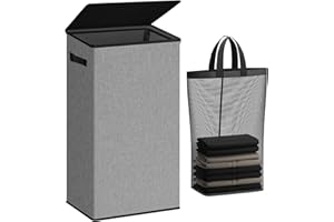 SOLEDI Laundry Basket with Lid Washing Baskets for Laundry, 100L Large Clothes Hamper Laundry Bin with Laundry Bag, Collapsible Laundry Baskets for Bedrooms, Laundry room, Living room, Dorm, Grey